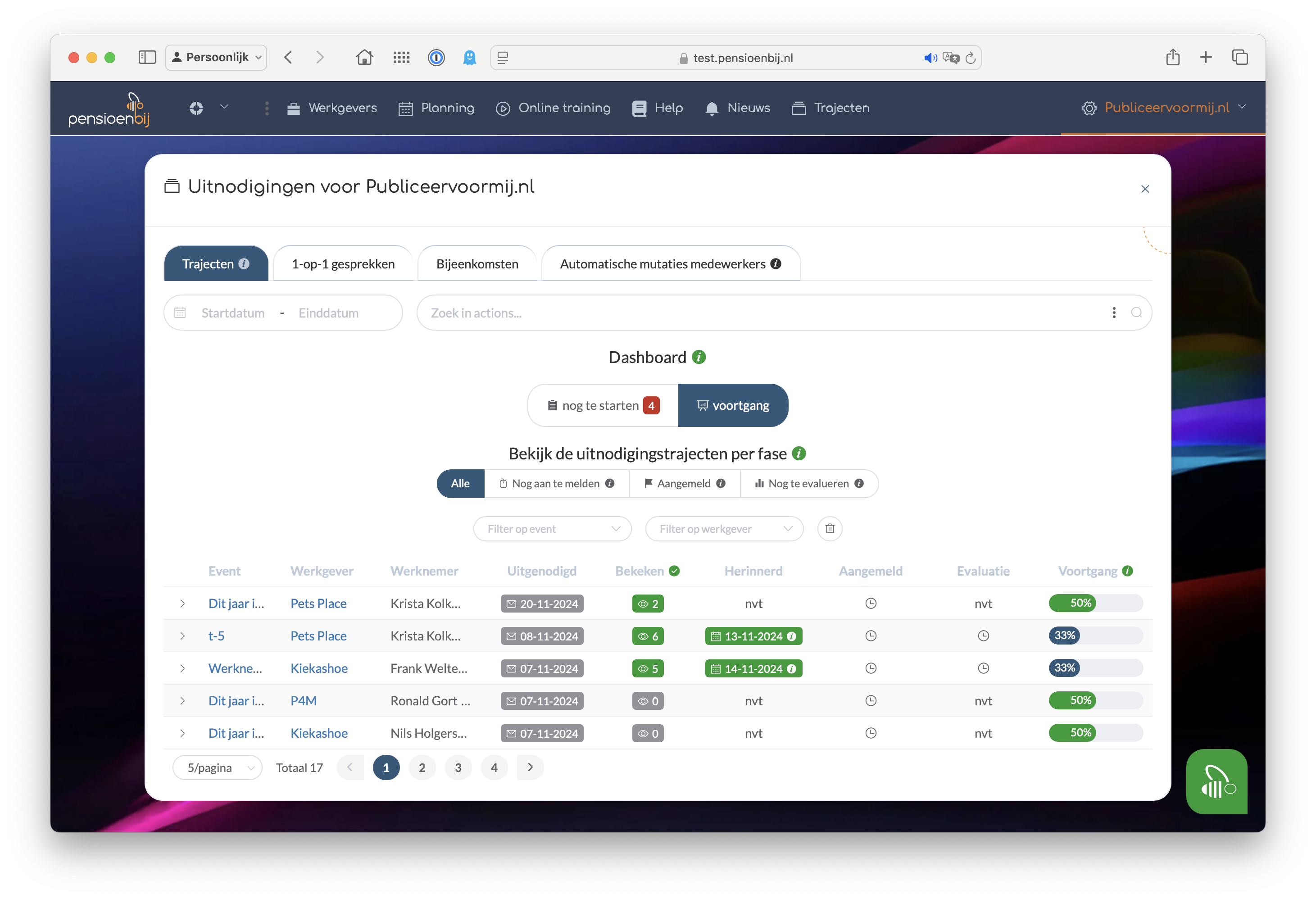 lijst met uitnodigingstrajecten