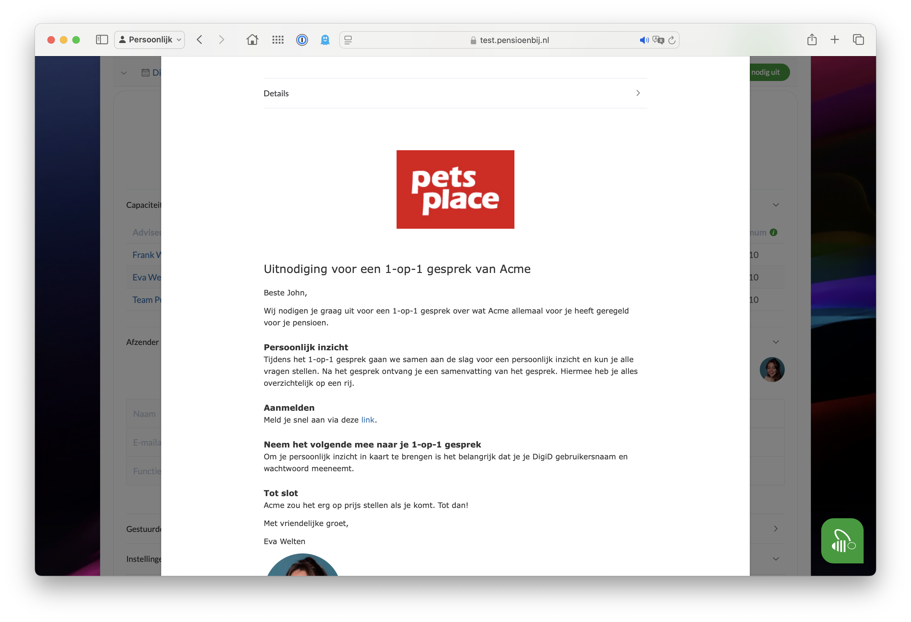 preview e-mail in de details van een uitnodigingstraject