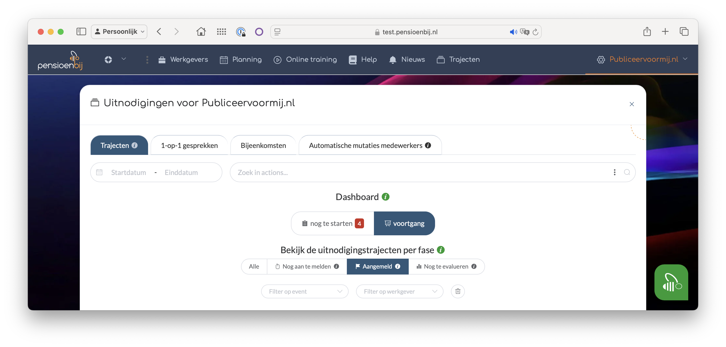 filteren en zoeken in trajecten