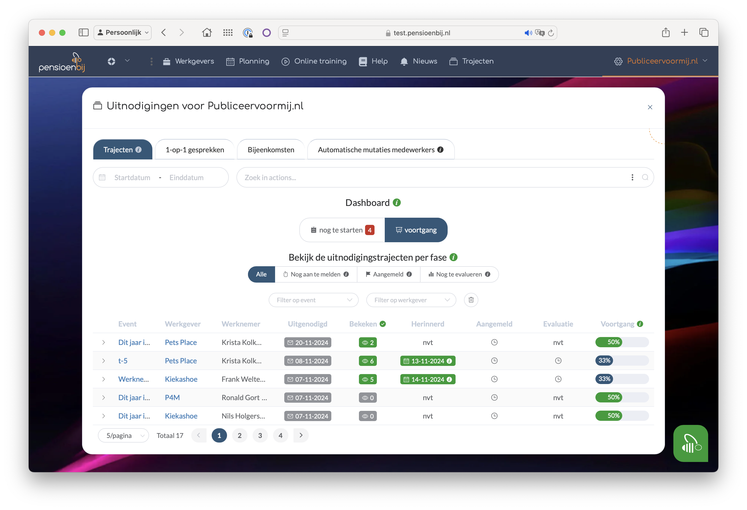 lijst met lopende trajecten