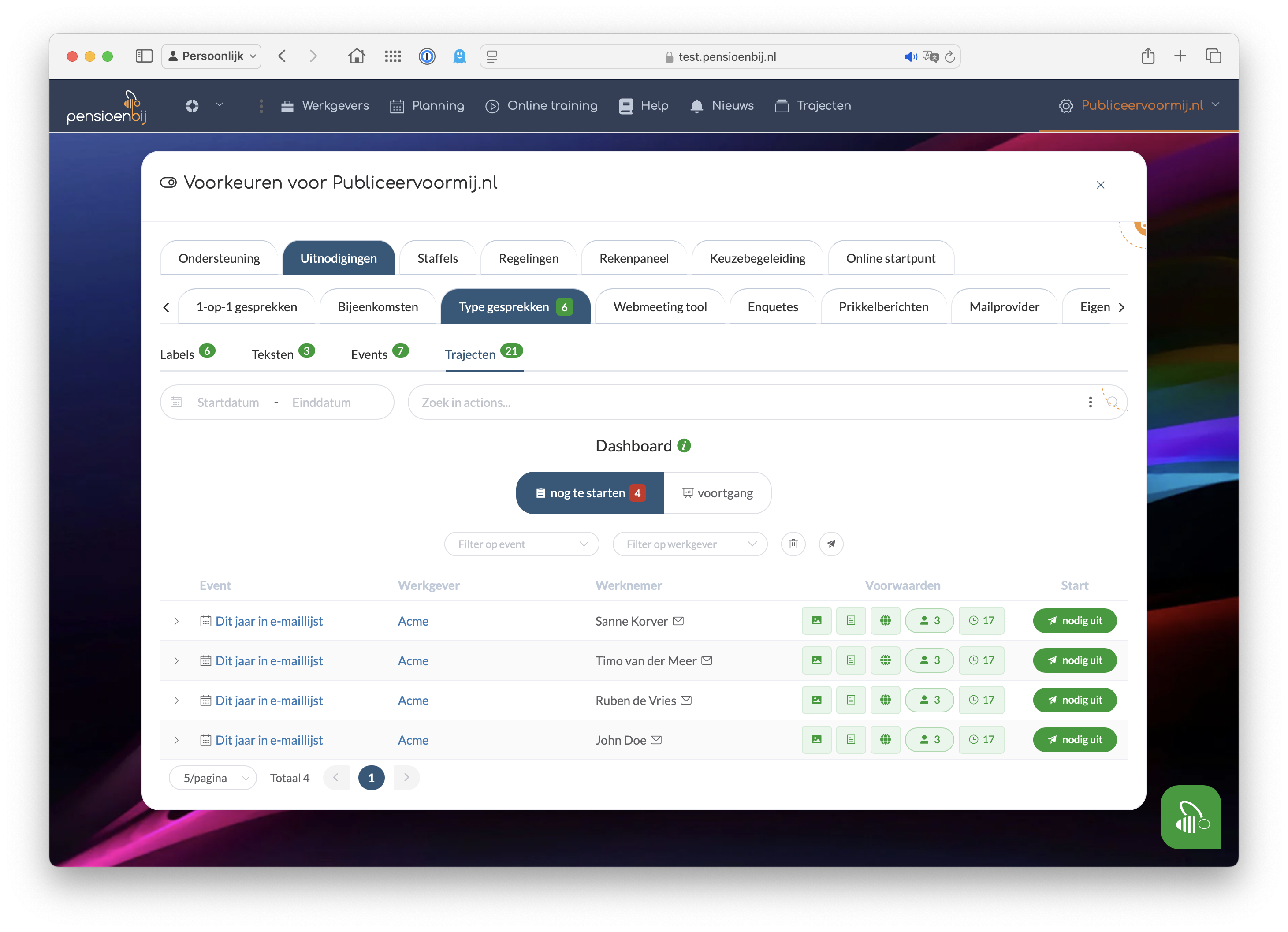 lijst met uitnodigingstrajecten