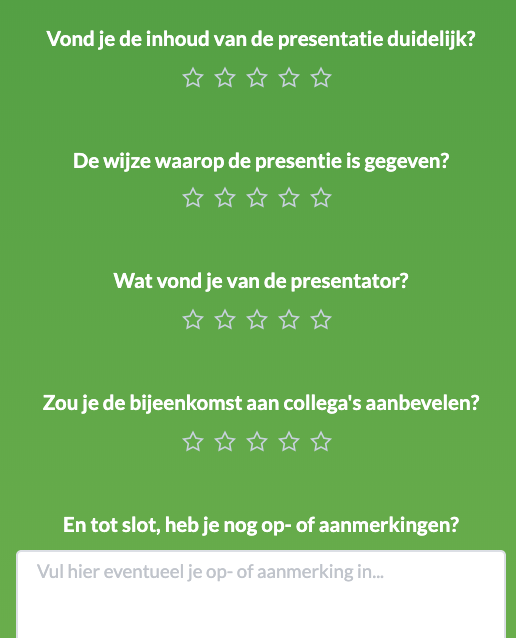schermafdruk van de vragen die gesteld worden voor de beoordeling