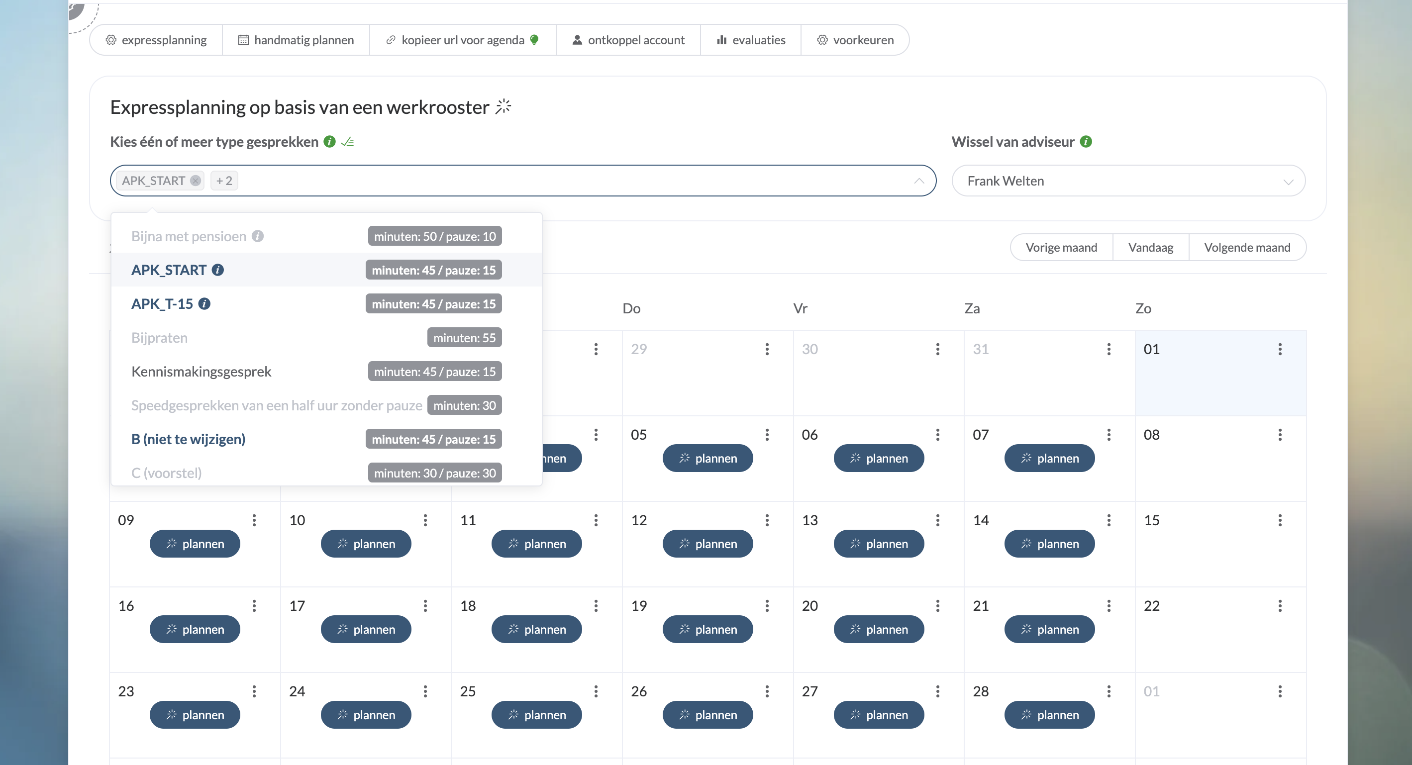 Meerdere type gesprekken gelijktijdig inplannen.