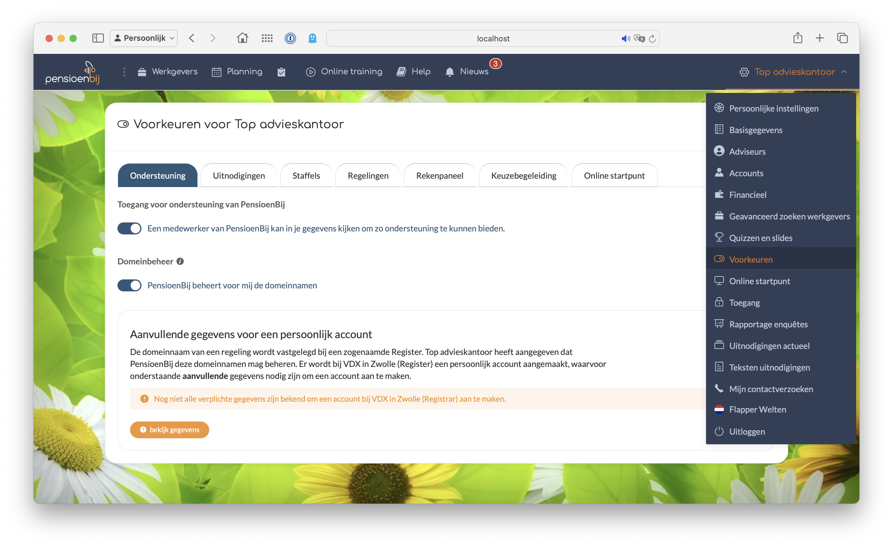 schermafdruk van de voorkeuren